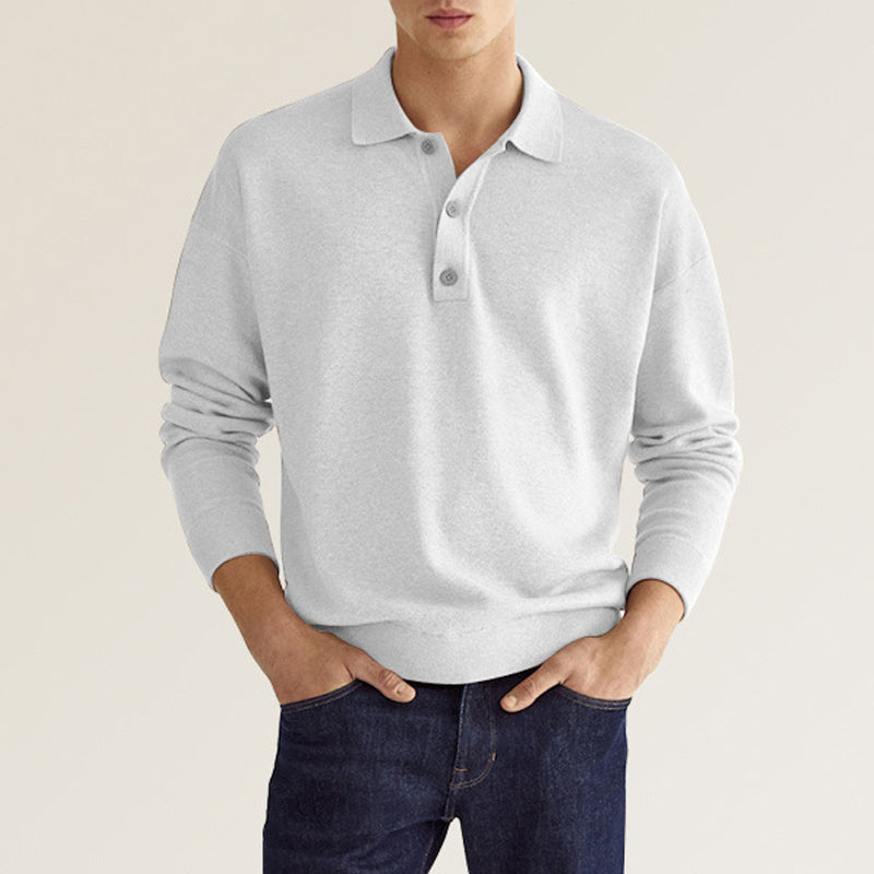 Polo casual de manga larga con solapa suelta para hombre