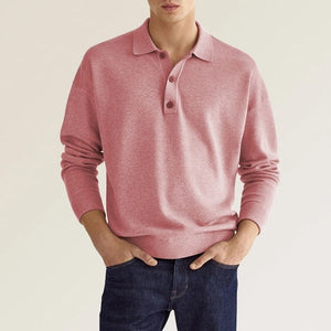 Polo casual de manga larga con solapa suelta para hombre