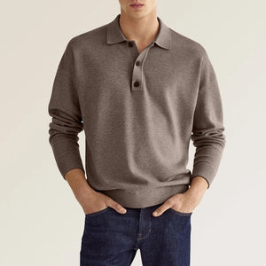 Polo casual de manga larga con solapa suelta para hombre