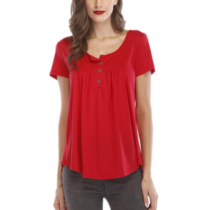 Top casual para mujer con botones de manga corta en color liso