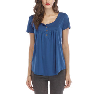 Top casual para mujer con botones de manga corta en color liso