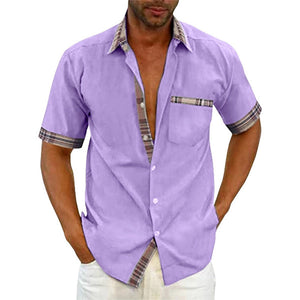 Camisa casual de verano con cuello de cuadros para hombre