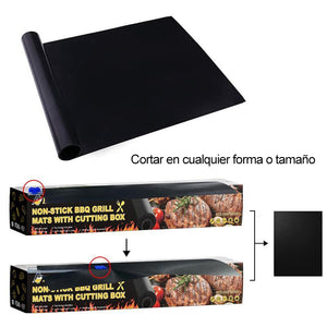 Estera de barbacoa antiadherente con caja de corte