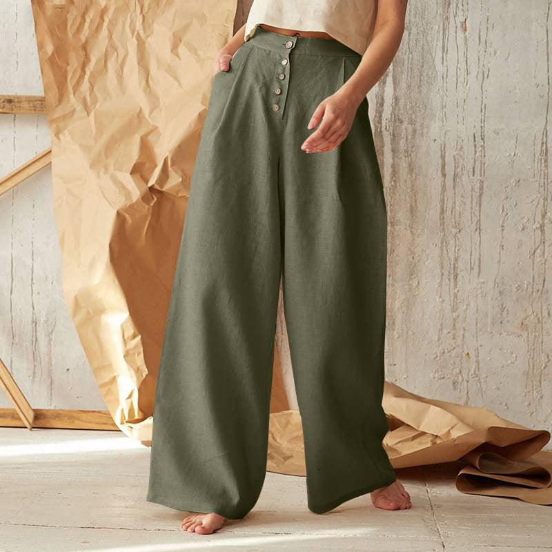 Pantalón de Algodón y Lino con Botones