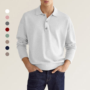 Polo casual de manga larga con solapa suelta para hombre