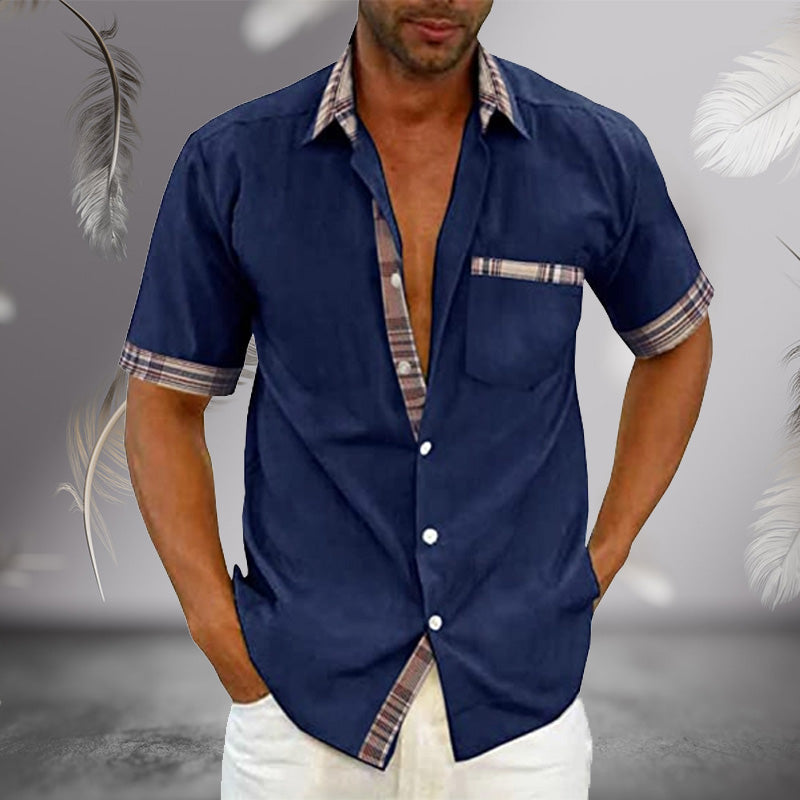 Camisa casual de verano con cuello de cuadros para hombre