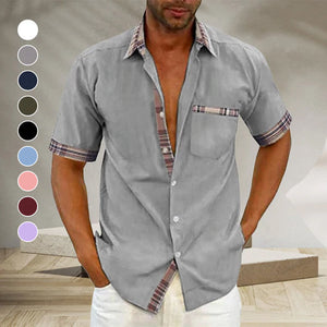 Camisa casual de verano con cuello de cuadros para hombre