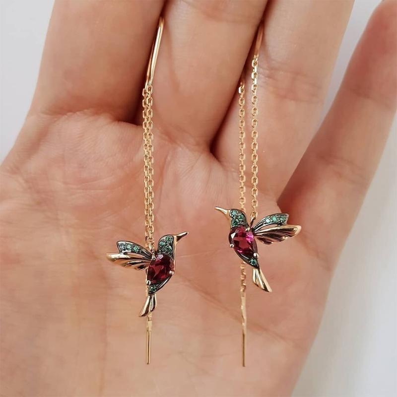 Pendientes de botón de diamantes de imitación de colibrí elegante para mujer