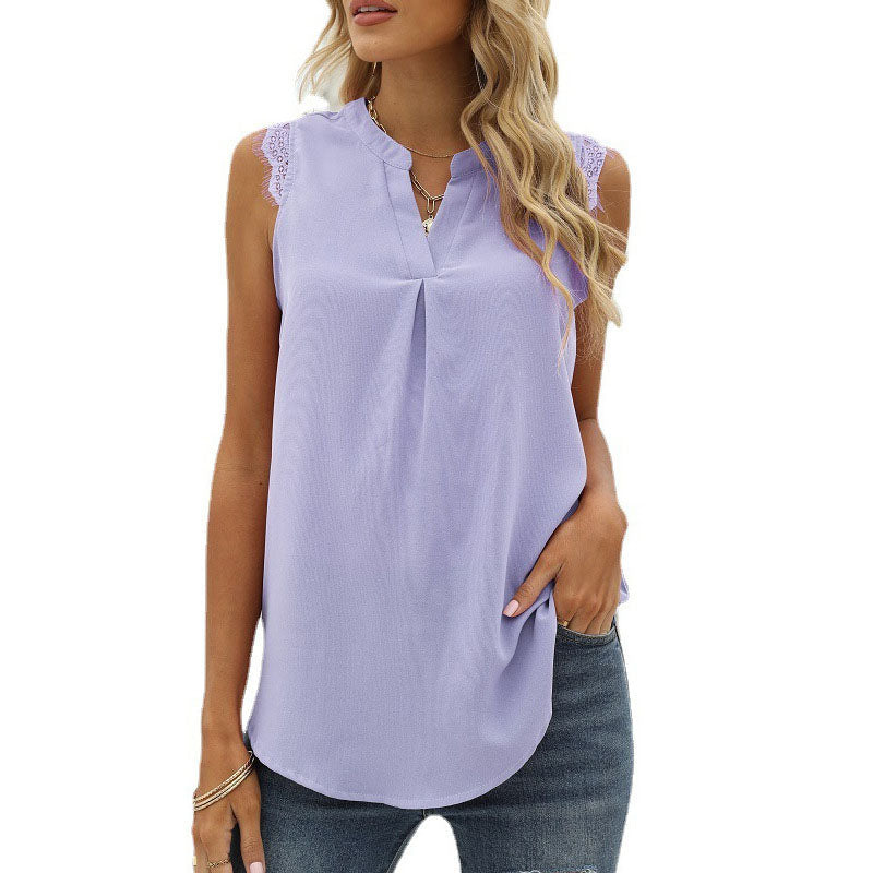 Camiseta sin mangas con cuello en V de color liso para mujer