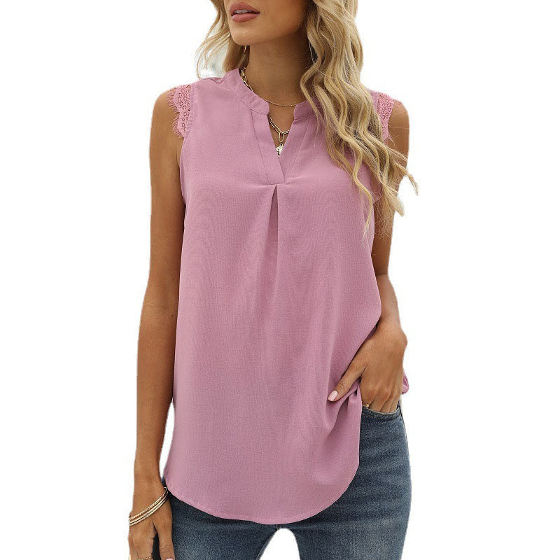 Camiseta sin mangas con cuello en V de color liso para mujer