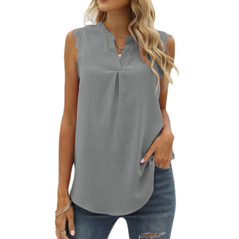 Camiseta sin mangas con cuello en V de color liso para mujer