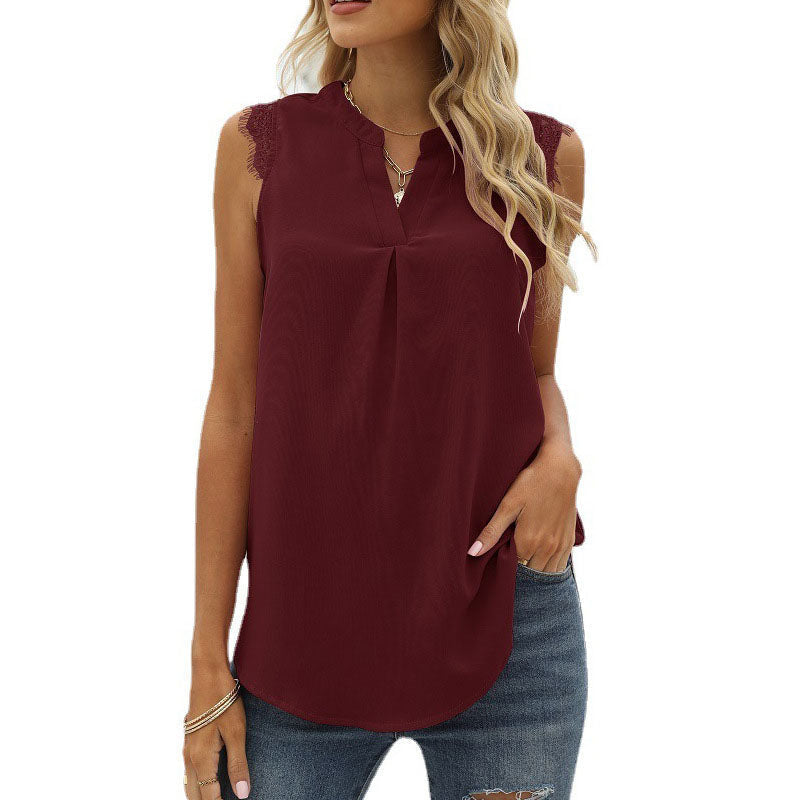 Camiseta sin mangas con cuello en V de color liso para mujer