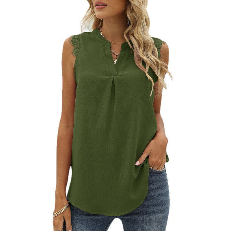 Camiseta sin mangas con cuello en V de color liso para mujer