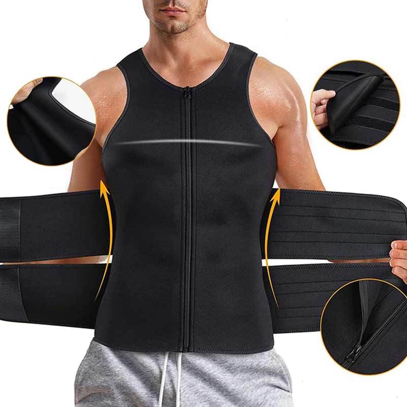 Chaleco de sauna 2 en 1 con entrenador de cintura para hombres