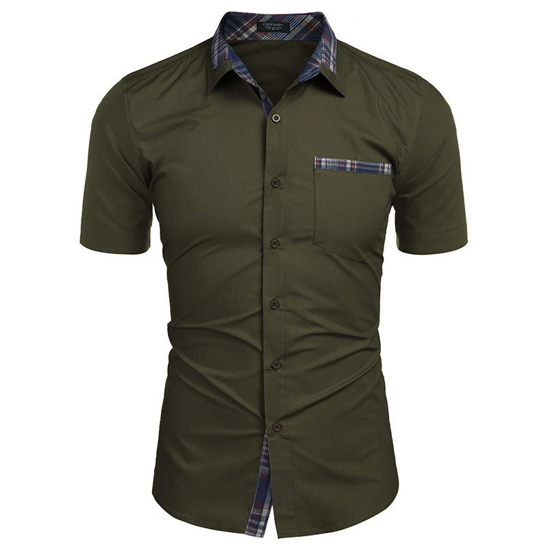 Camisa casual de verano con cuello de cuadros para hombre